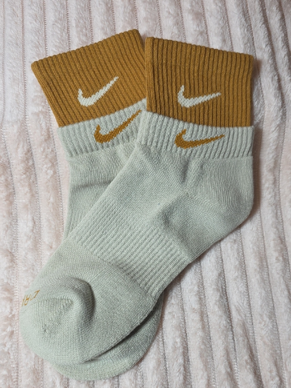 Nike Double Crew Athletic Socks in Taupe and Mustard